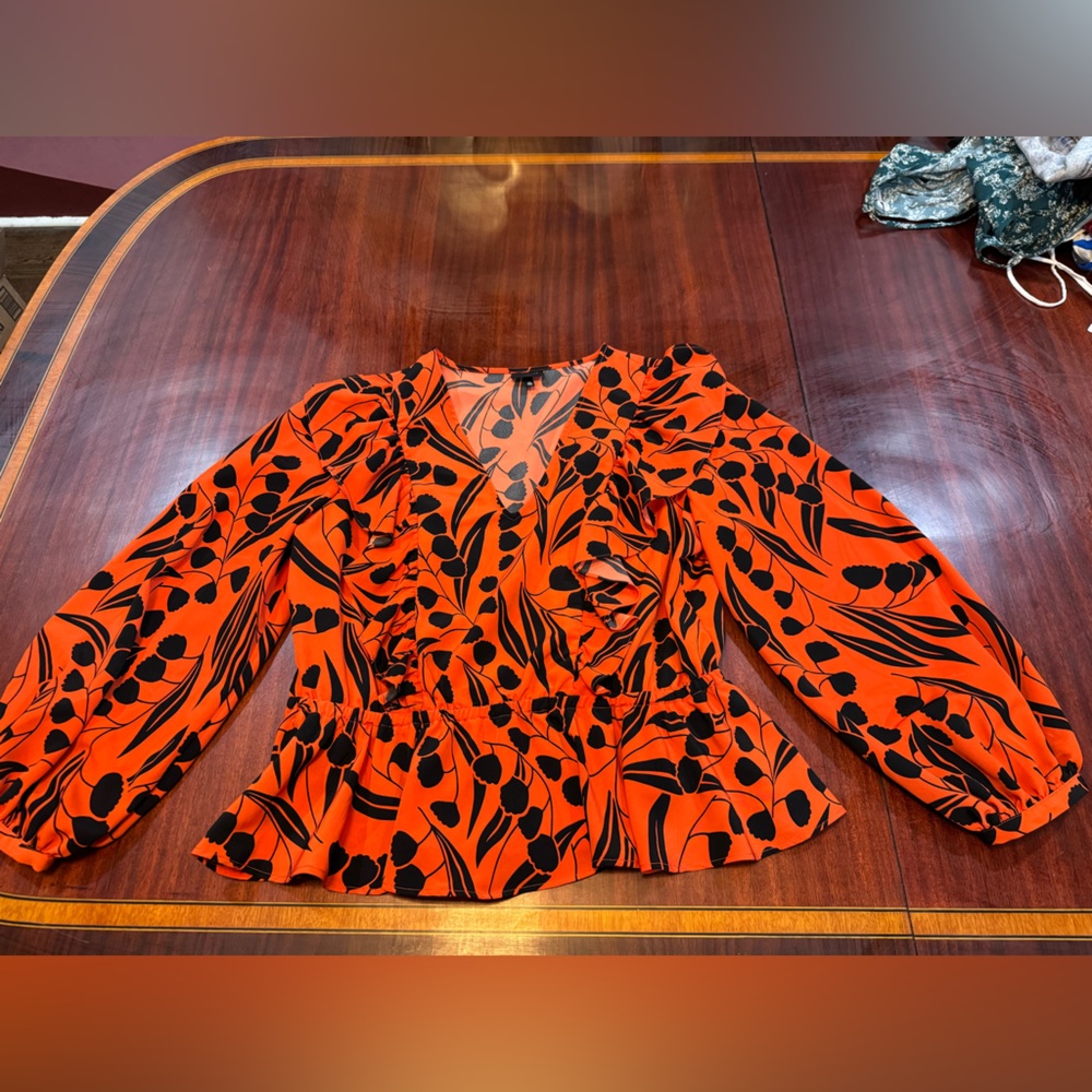 Who What Wear Orange and Black Floral Blouse
